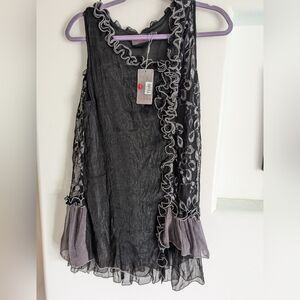 Black and Gray Ruffled Sleeveless Dress